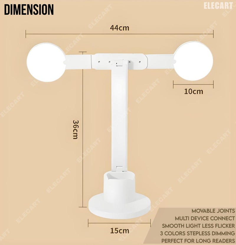 Elecart 3 Colour Mode Dual Head LED StudyTableDesk Lamp with Pen Phone Holder 180 Rotating Foldable Neck Touch OnOff Lamp Dimming Halo Rechargeable LED Table Lamp Pack of 1 - Image 3