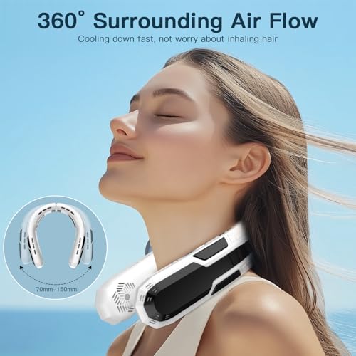 WXX Portable Neck Fan, Neck Fan Rechargeable, 360° Cooling Personal Fan, 3 Speeds Foldable Quiet Wearable Fan for Travel Outdoor Indoor, Birthday Gifts for Men Women-White&Black - Image 4