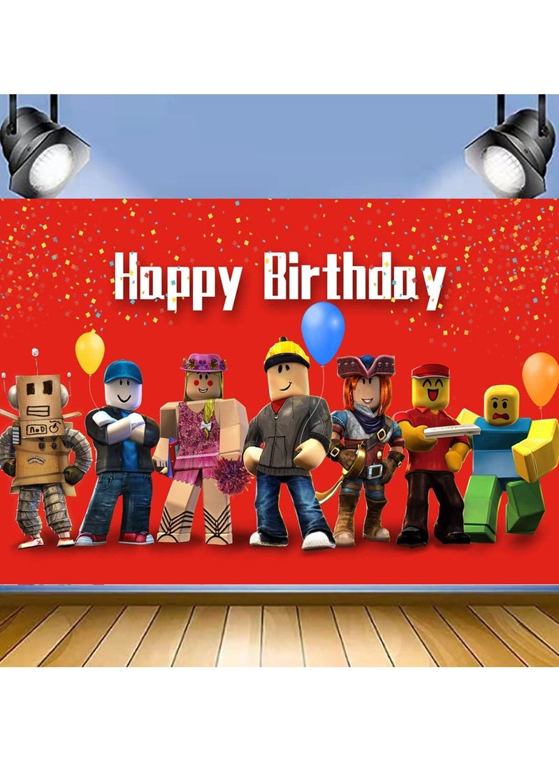 Roblox Glue-Free Backdrop for Birthday Party, 5X3FT Easy Install Wall Decor Birthday Decoration Banner Game Party Supply - Image 1