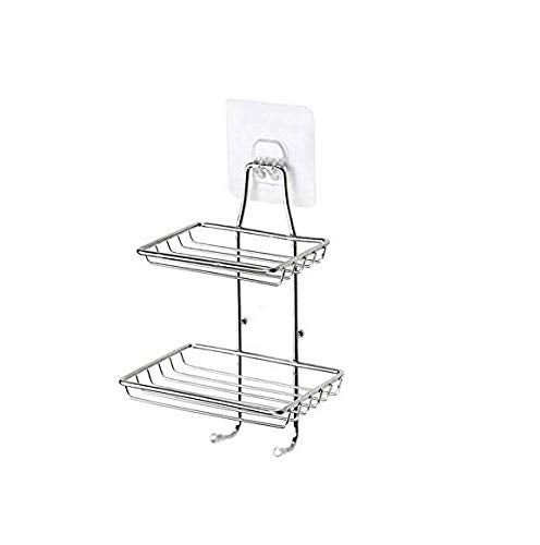 VIHAX Soap Dish Holder, Self Adhesive Wall Mounted Soap Sponge Holder Stainless Steel Storage Saver Rack for Home Kitchen Bathroom Shower (Self Adhesive Soap Dish) (AV56 soap Dish with Hook) - Image 3