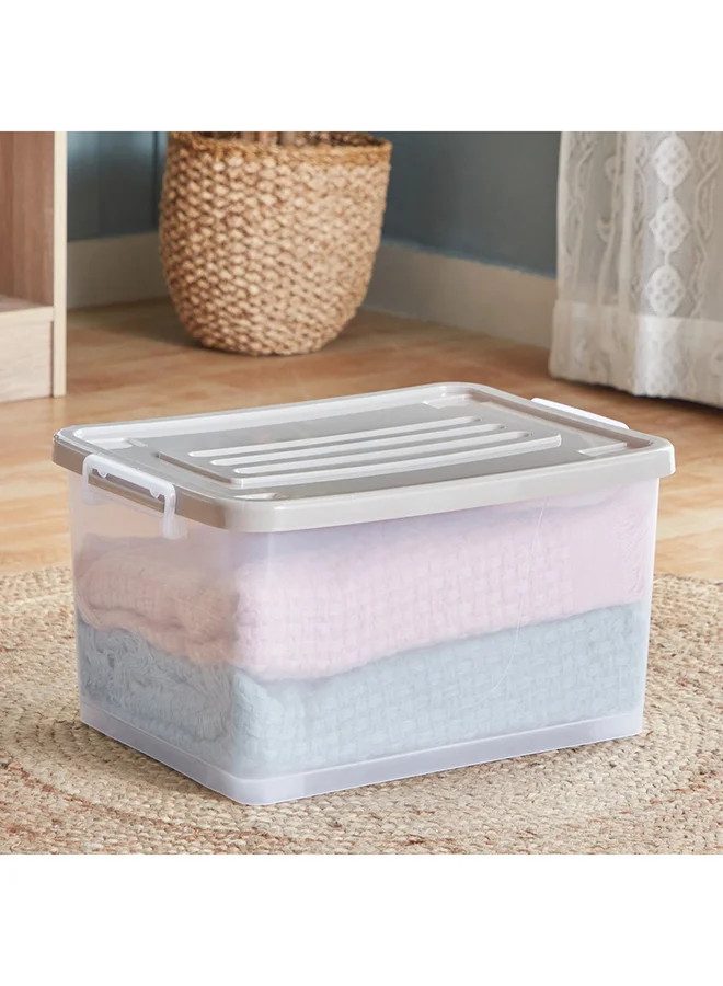 Home Box Juana Multipurpose Transparent Storage Box With Wheels And Lockable Lid 32 L