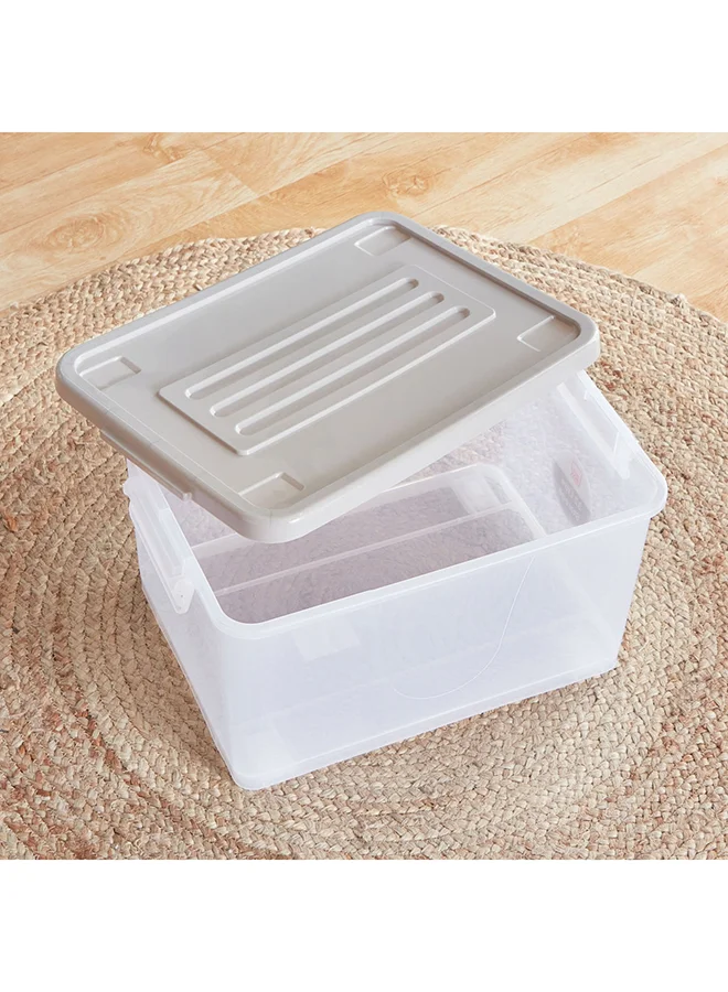 Home Box Juana Multipurpose Transparent Storage Box With Wheels And Lockable Lid 32 L