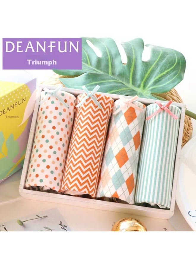 Deanfun Cotton Women's Underwear Style Fresh Printed Mid-rise Panties, 4-pack Gift Box, Multiple Colors, Xxl - Image 1