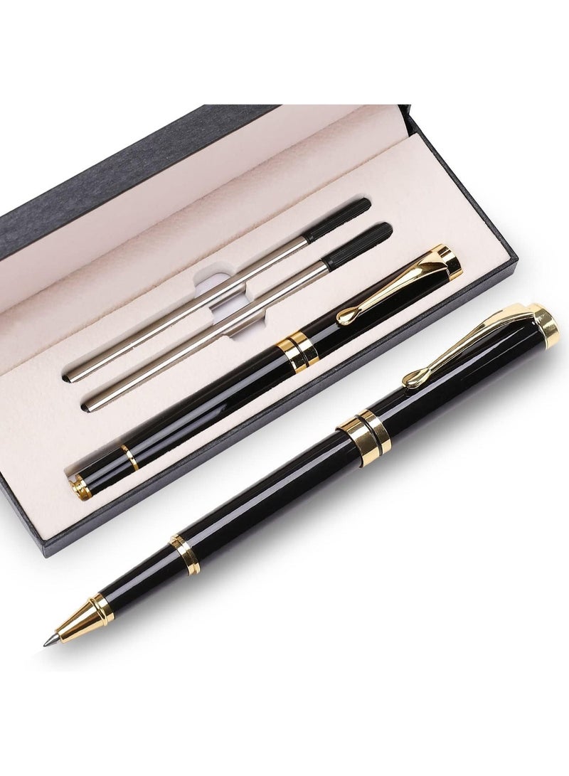 ChicAbode Luxury Ballpoint Pens, Business Pens, Ball Pen Gift Set for Men Women, Professional Executive Office BallPens Classy Gift Box Ballpoint Black Refill Line width 0.5mm (Black Gold) - Image 1
