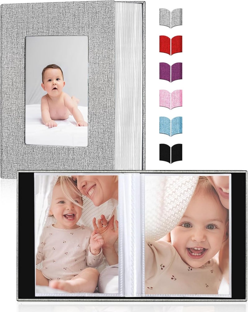 EJBLFE Photo Album 4x6 Can Holds 100 4x6 PhotosLinen Cover Slidein Mini Photo Album Book with 50 Black Sheets for Baby Family Pictures Artwork or Postcards Storage Gray - Image 4