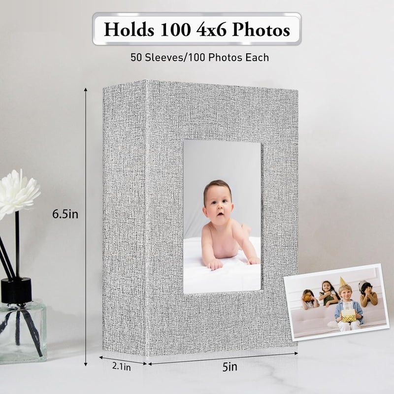 EJBLFE Photo Album 4x6 Can Holds 100 4x6 PhotosLinen Cover Slidein Mini Photo Album Book with 50 Black Sheets for Baby Family Pictures Artwork or Postcards Storage Gray - Image 3