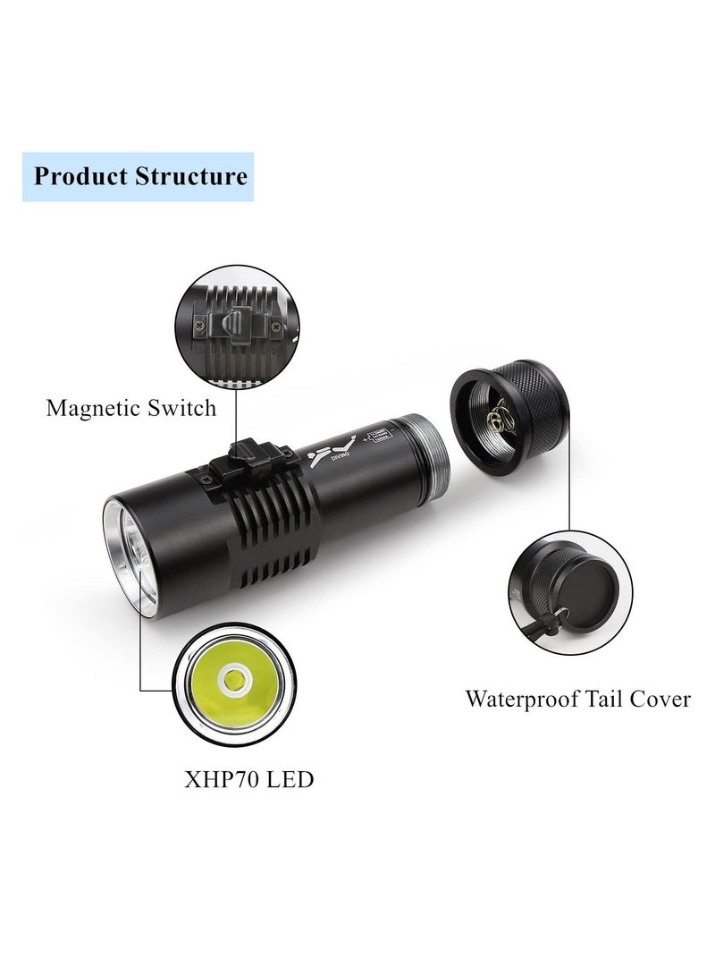 Captaintech Diving Flashlight - 6000 Lumens Rechargeable Scuba Dive Lights IPX8 Waterproof Underwater Led Flashlights Super Bright Submersible Torch Lights for Under Water Deep Sea Snorkeling Cave at Night - Image 4
