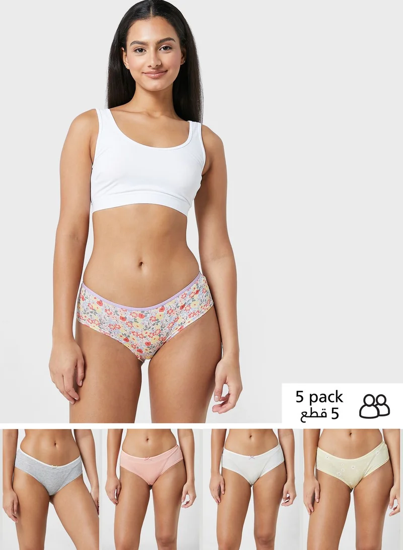 Marks & Spencer 5 Pack Cotton Lycra Daisy Print Low Rise Shorts