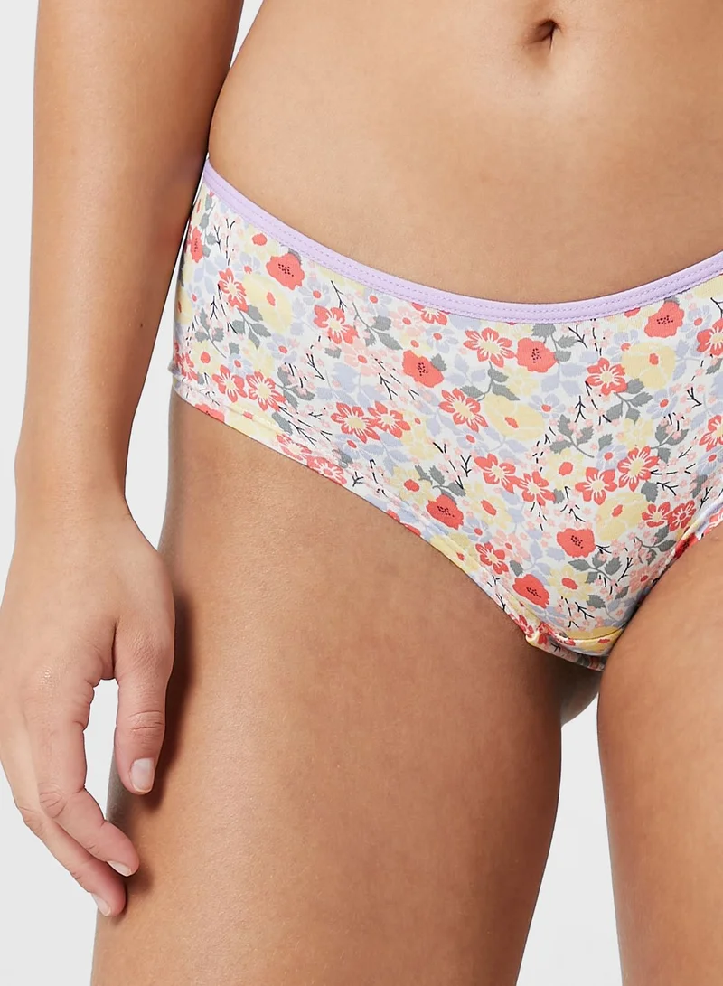Marks & Spencer 5 Pack Cotton Lycra Daisy Print Low Rise Shorts