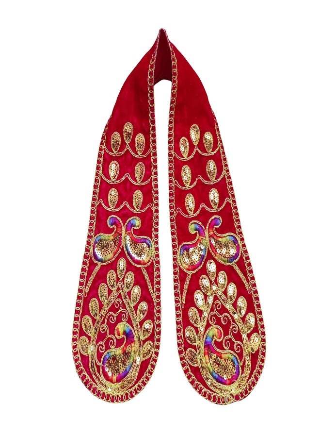 PUNYATVA Ganpati Shela باللون المخملي (الأحمر) - Khes، Patka، Uparna Vastra for Gauri Ganpati، Ganesh Chaturthi، Varalakshmi Vratam، Navratri، Durga Puja، إكسسوارات الديكور للأيدولز، فستان الله - Image 1