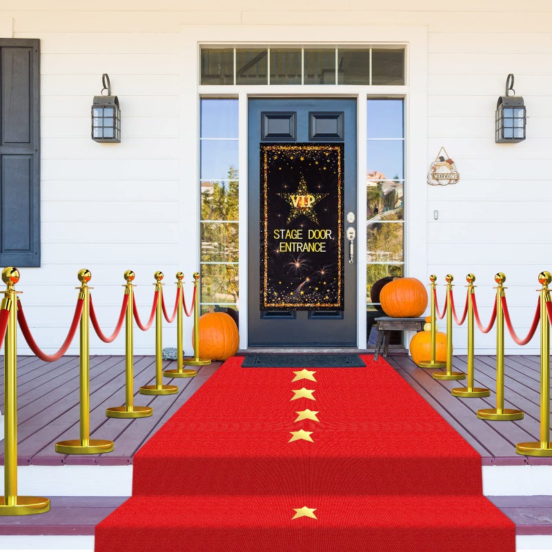 Timtin Red Carpet Runner for Party VIP Stage Movie Night 55gsm Thickness 2.62 x 14.5 ft Red Runner Rug Carpet 24 Gold Star Paper Cutouts Film Accessories Wedding Halloween Party Decoration Supplies - Image 5