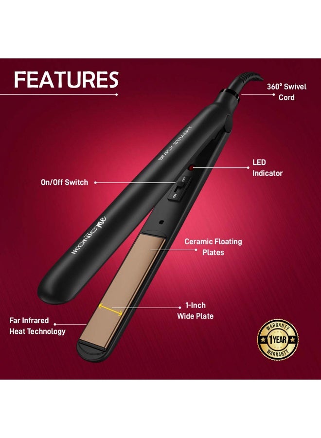 Ikonic Simply Straight Hair Straightener Balck Super Slim 1" Rose Gold Plates Quick Heat-Up Auto Heat Control Compact Design Suitable for All Hair Types - Image 2