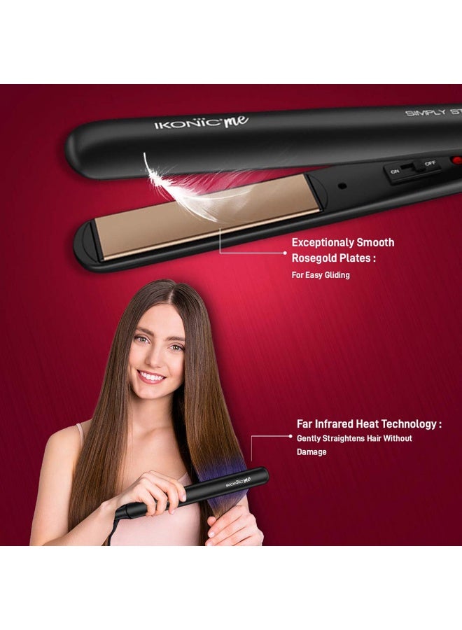 Ikonic Simply Straight Hair Straightener Balck Super Slim 1" Rose Gold Plates Quick Heat-Up Auto Heat Control Compact Design Suitable for All Hair Types - Image 3