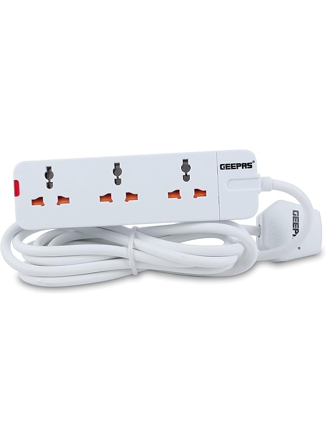 Geepas 3 Way Extension Socket 13A - Charge Multiple Devices with Child Safe, Extra Long Cord & Over Current Protected | Ideal For All Electronic Devices - Image 1