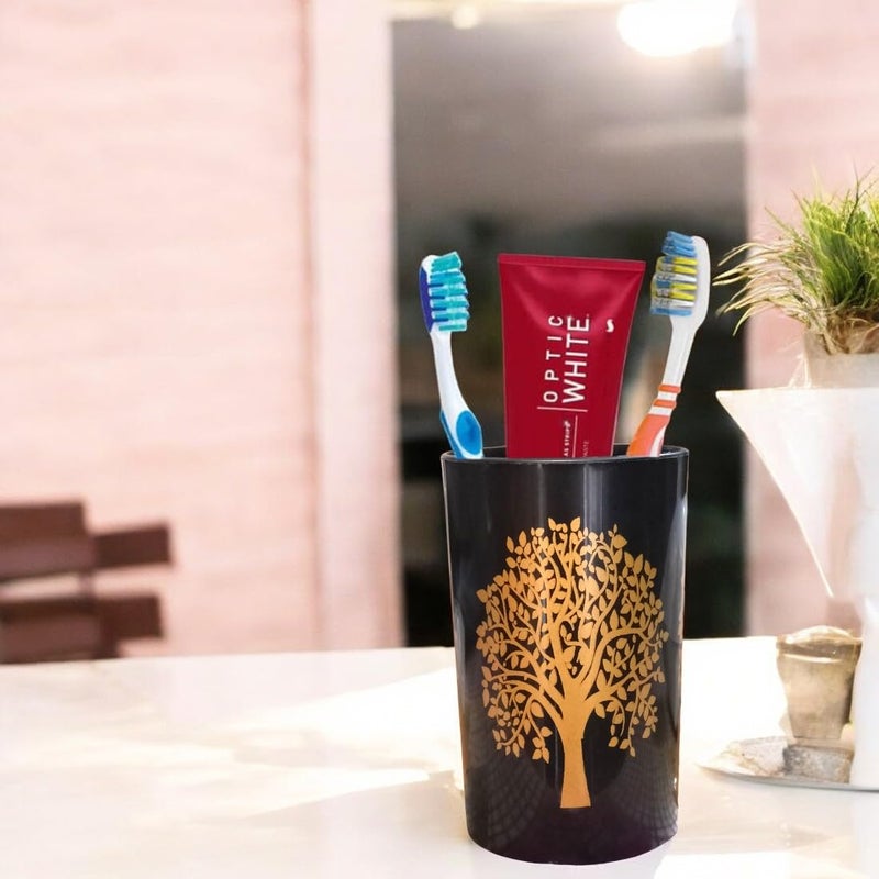 LAGET® Liquid Soap Dispenser for, Tooth Brush Holder/Stand/Kitchen 2 Set for Utility Décor for for Bathroom, Kitchen, WashBasin, Sink (Pack of 2) 350ML Black Gold Tree Print soap - Image 3