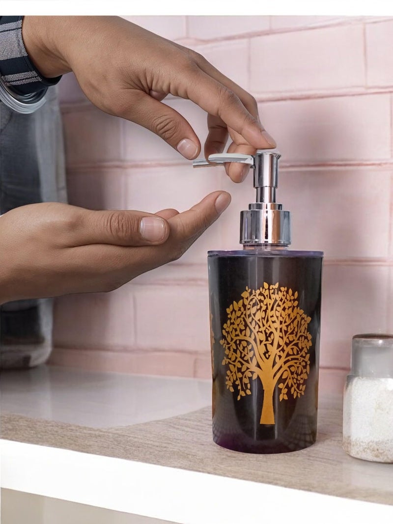 LAGET® Liquid Soap Dispenser for, Tooth Brush Holder/Stand/Kitchen 2 Set for Utility Décor for for Bathroom, Kitchen, WashBasin, Sink (Pack of 2) 350ML Black Gold Tree Print soap - Image 2