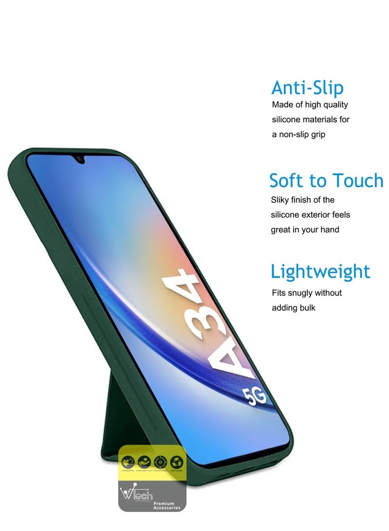 دبليو تيك قبضة يد مغناطيسية قابلة للطي مع حزام معصم قبضة الإصبع مع غطاء حديدي مدمج لهاتف Samsung Galaxy A34 5G 2023 أخضر داكن - Image 3