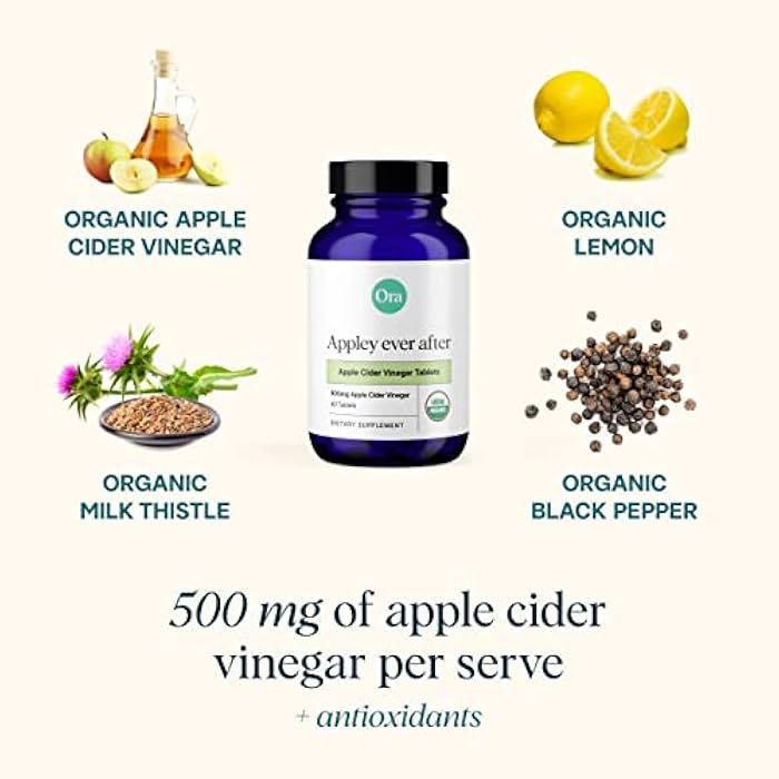 Ora Organic أقراص خل التفاح العضوي من أورا - معزز الأيض، تطهير الجسم، إدارة الوزن - نكهة التفاح العضوي، إمداد لشهر واحد، 60 قرص نباتي - Image 2
