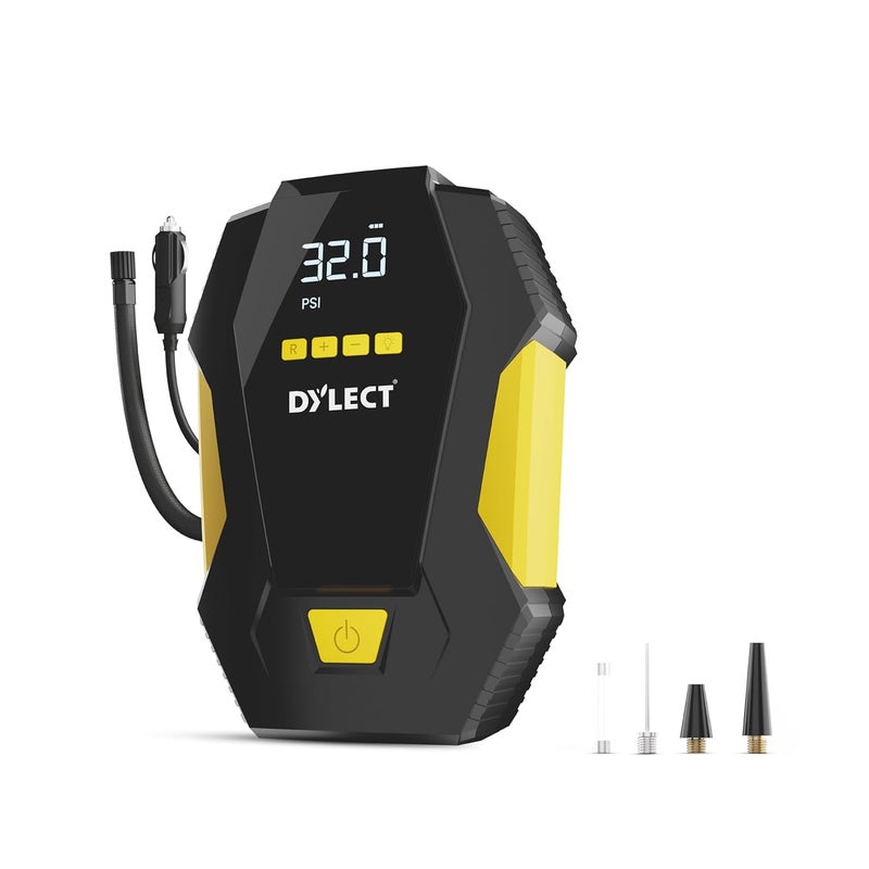 DYLECT Digital Tyre Inflator for Car, 12V DC, 22mm Cylinder, Upto 150 PSI, Portable Air Compressor Pump with LED Light, Auto Shut-Off, Sleek and Portable, Copper Winding, Fast Inflation, Carry Bag - Image 1