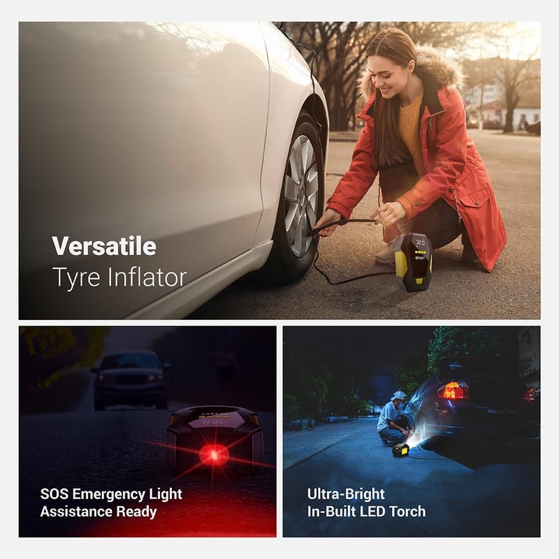 DYLECT Digital Tyre Inflator for Car, 12V DC, 22mm Cylinder, Upto 150 PSI, Portable Air Compressor Pump with LED Light, Auto Shut-Off, Sleek and Portable, Copper Winding, Fast Inflation, Carry Bag - Image 2