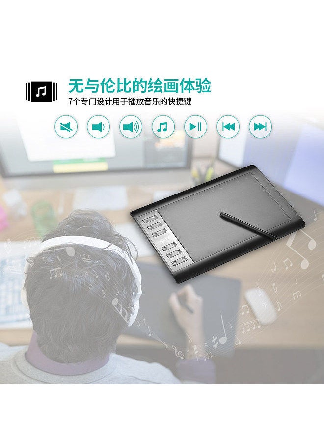 1060 Plus Digital Graphic Drawing Painting Animation Tablet Pad 10" * 6" Working Area 8192 Level Pressure Sensitivity with Wireless Battery-free Stylus for Drawing Design Online Course