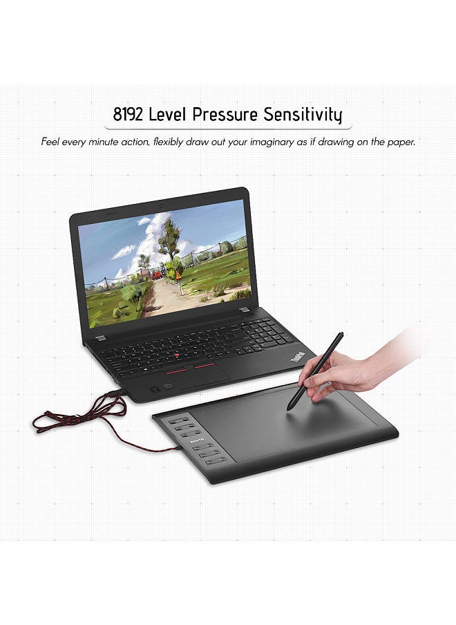 1060 Plus Digital Graphic Drawing Painting Animation Tablet Pad 10" * 6" Working Area 8192 Level Pressure Sensitivity with Wireless Battery-free Stylus for Drawing Design Online Course