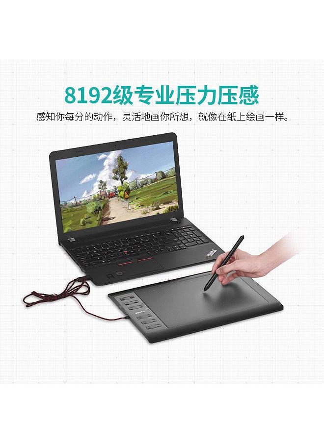 1060 Plus Digital Graphic Drawing Painting Animation Tablet Pad 10" * 6" Working Area 8192 Level Pressure Sensitivity with Wireless Battery-free Stylus for Drawing Design Online Course