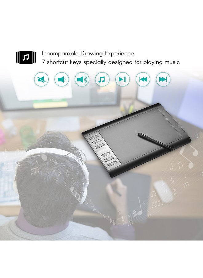1060 Plus Digital Graphic Drawing Painting Animation Tablet Pad 10" * 6" Working Area 8192 Level Pressure Sensitivity with Wireless Battery-free Stylus for Drawing Design Online Course