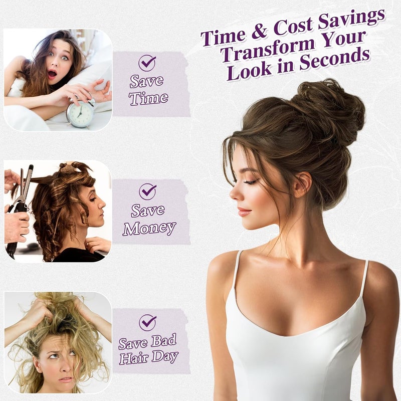 BARSDAR 2 PCS Messy Bun Hair Pieces, Elastic Medium Chestnut Brown Messy Hair Bun Scrunchies Extensions for Women Synthetic Thick Fluffy Updo Chestnut Brown Hairpieces Daily - Image 4