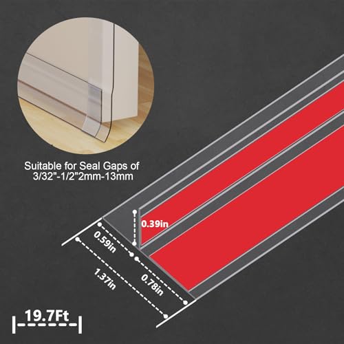 Bruiefpap Silicone Weather Stripping Door Seal,2025 Upgraded Seal Strip for Windows Gaps, Double-Sided Strong Adhesive Design,Door Seal Strip for Side of Door 1.37" x 20 ft,Transparent - Image 3