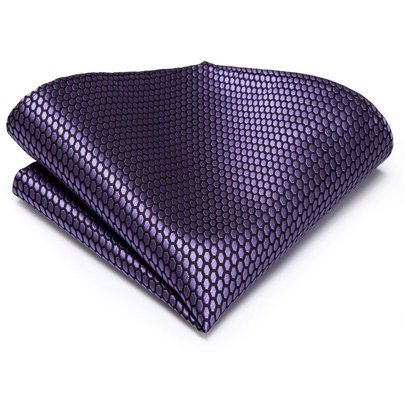 Dubulle Mens Tie Set Solid Paisley Silk Striped Necktie for Men with Cufflinks Tie and Pocket Square,Dark Purple - Image 5