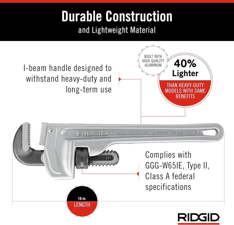 RIDGID 10-Inch Aluminum Straight Pipe Wrench - Image 5