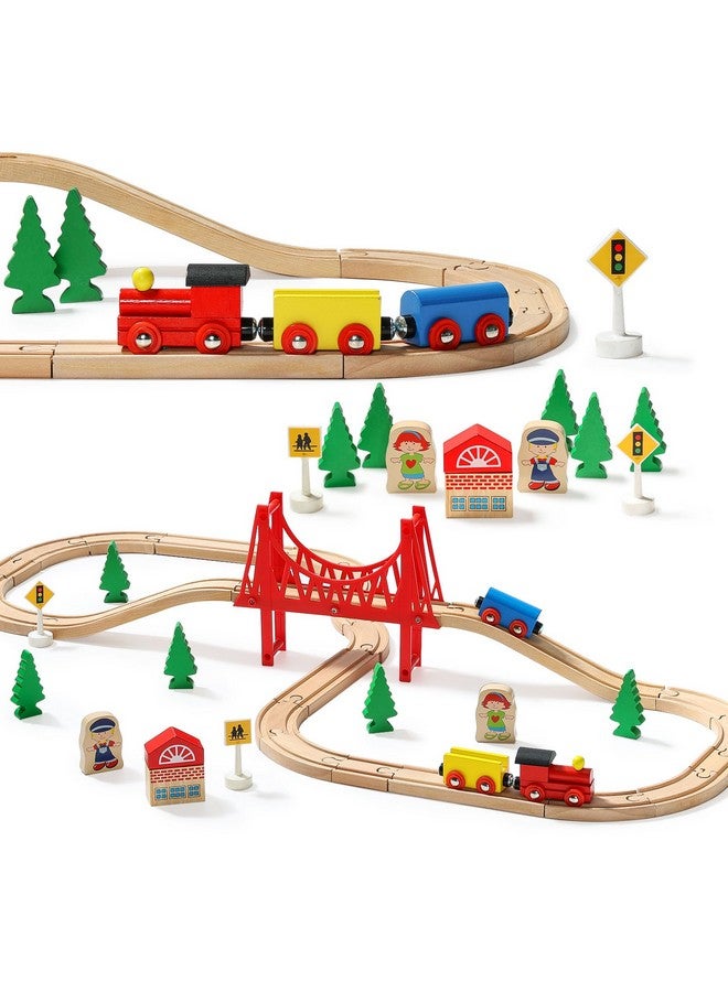 SainSmart Jr. SainSmart Jr. Wooden Train Set - Interactive Police Playset for Kids | Building Toy with Train, Figures & Accessories | Compatible with Brio, Thomas, Melissa and Doug | Educational STEM Gift (Village)  - Image 1