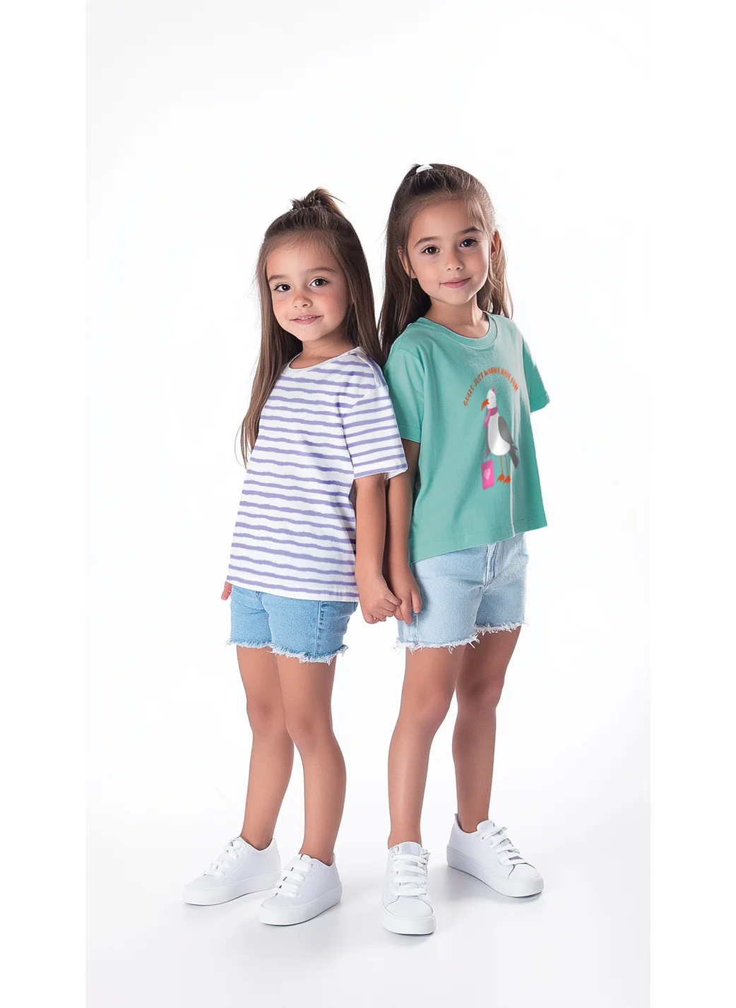 نوتيناتي Nautinati Girls' Pack of 2 Cotton Striped and Graphic Printed T-shirts