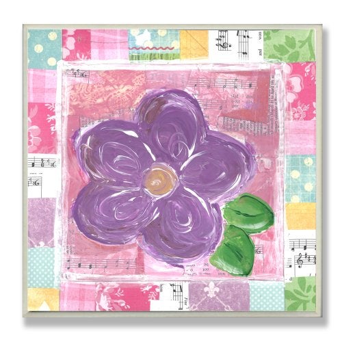Stupell Industries The Kids Room by Stupell Purple Flower with Patchwork Border Square Wall Plaque - Image 1