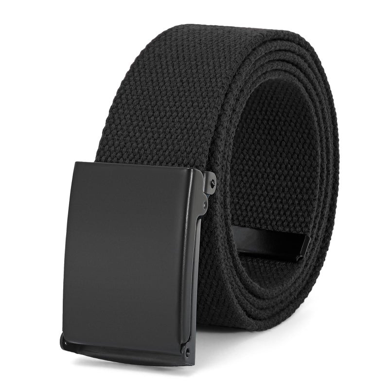 WHIPPY Canvas Web Belt Flip-Top Solid Black Military Buckle Fully Adjustable Mens Webbing Belts Cut To Fit Black S - Image 1