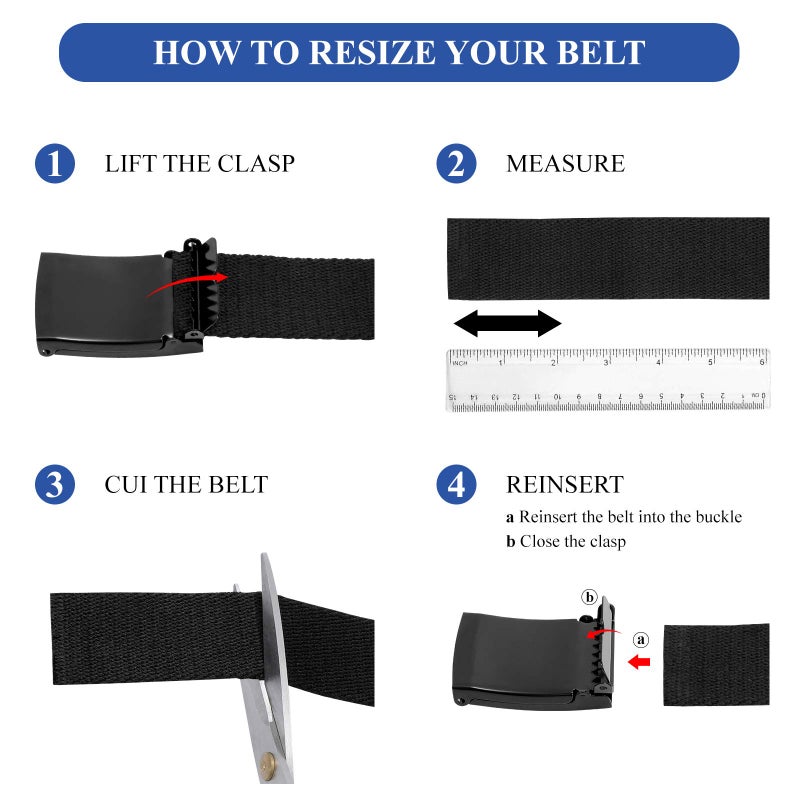 WHIPPY Canvas Web Belt Flip-Top Solid Black Military Buckle Fully Adjustable Mens Webbing Belts Cut To Fit Black S - Image 5