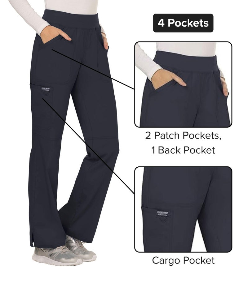 Cherokee Women Scrub Pant with Straight Leg Pull-on Pant Medical Bottom with 4 Pocket & 2-Way Stretch Fabric - WW110, L, Pewter - Image 4