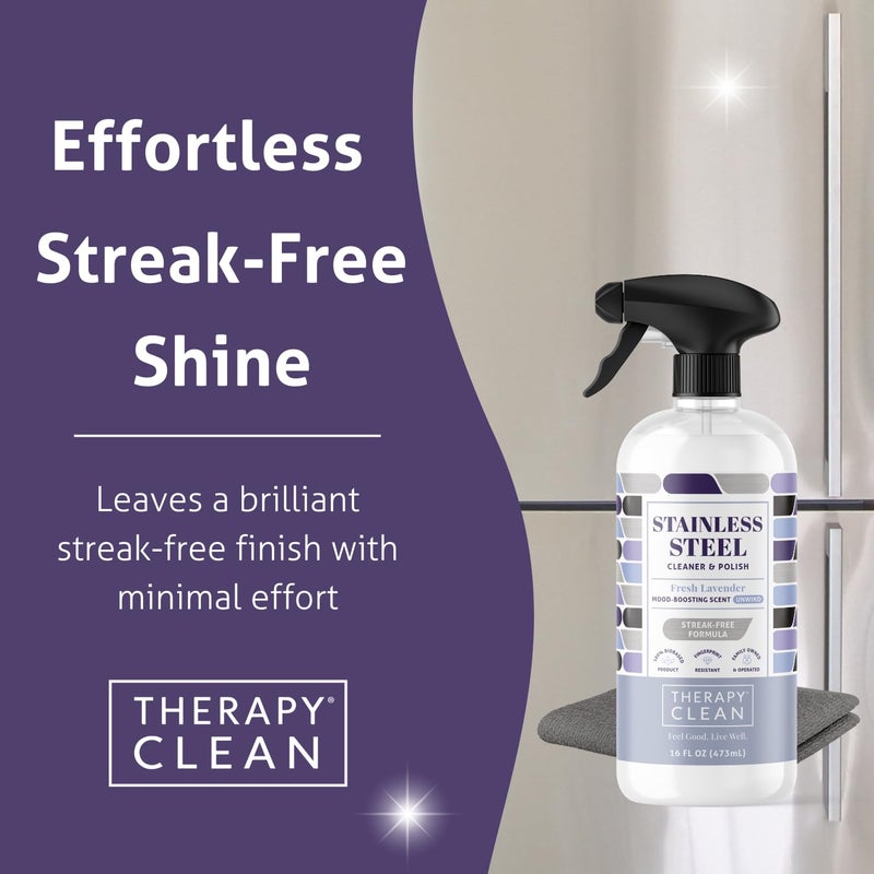 Therapy Stainless Steel Cleaner and Polish 100% USDA Biobased, Fingerprint and Residue Remover, Lavender Essential Oil Scent, Sink Cleaner, Grill Cleaner Spray - Image 3