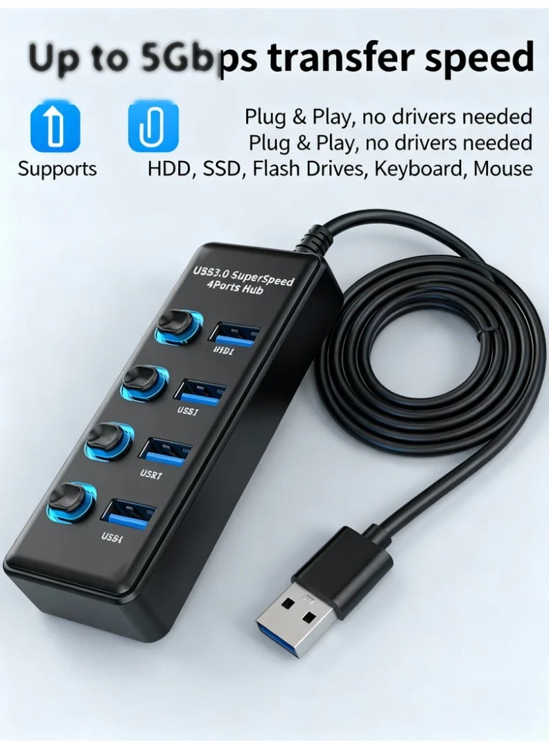 robotgcc USB 3.0 Hub 4-Port High-Speed Expansion Adapter with 1m Extended Cable | Multi-Device USB Splitter for Laptops, PCs, Notebooks and Mac | Supports Keyboards, Mice, Flash Drives, External HDDs, SSDs, Printers, Gaming Accessories, Office Peripherals and Daily Multi-Device Connectivity - Image 5