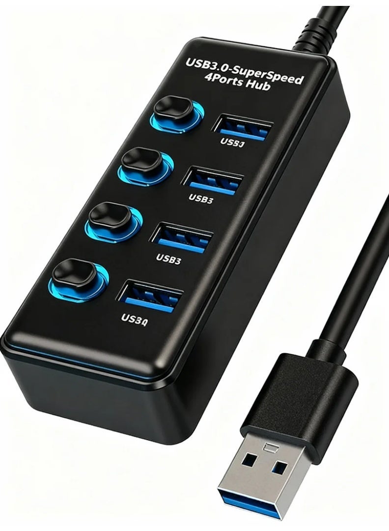 robotgcc USB 3.0 Hub 4-Port High-Speed Expansion Adapter with 1m Extended Cable | Multi-Device USB Splitter for Laptops, PCs, Notebooks and Mac | Supports Keyboards, Mice, Flash Drives, External HDDs, SSDs, Printers, Gaming Accessories, Office Peripherals and Daily Multi-Device Connectivity - Image 2