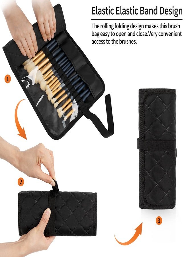 OCHEAL Makeup Brush Holder,Makeup Brush Organizer,Travel Makeup Brushes Bag Cosmetic Bags Pouch for Women Brushes Case Makeup Artist -Black Rhombus - Image 4