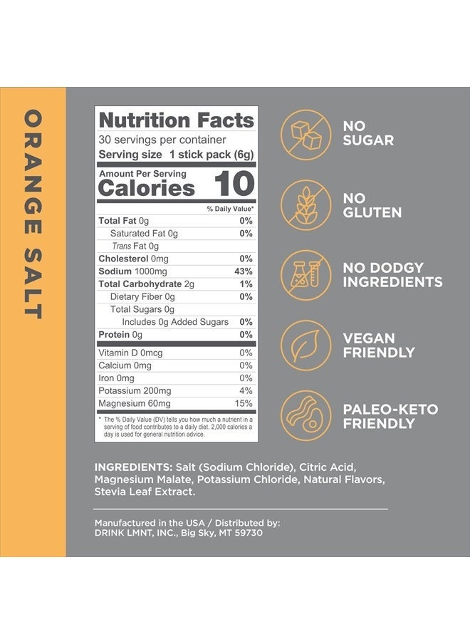 Elemental Labs LMNT Zero Sugar Electrolytes - Orange Salt | Drink Mix | 30-Count - Image 2