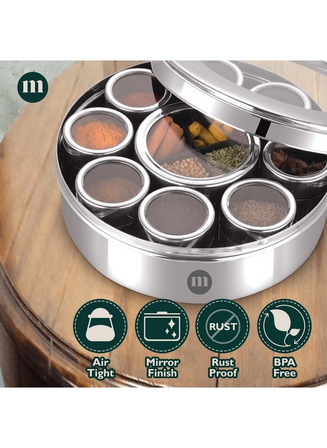 MARU MARU Extra Large 12 in 1 Spice Box for kitchen with Threaded Lids | Masala Box For Kitchen Steel | Masala Container For Kitchen See Through Lid (Size 14 Extra Large 24.5cms) Silver  - Image 3