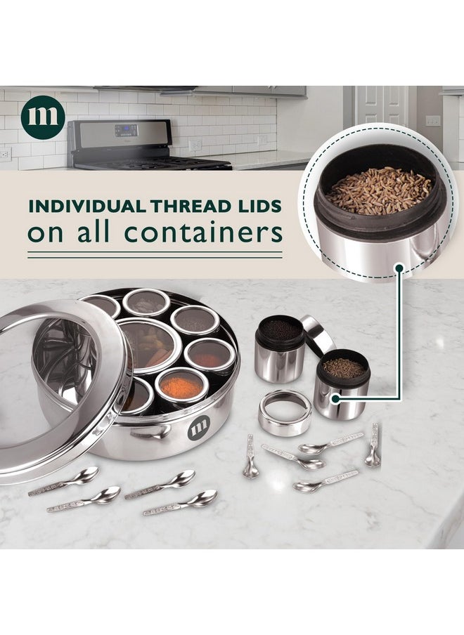 MARU MARU Extra Large 12 in 1 Spice Box for kitchen with Threaded Lids | Masala Box For Kitchen Steel | Masala Container For Kitchen See Through Lid (Size 14 Extra Large 24.5cms) Silver  - Image 2
