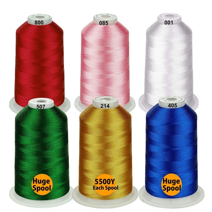 33 SELECTIONS VARIOUS ASSORTED COLOR PACKS OF POLYESTER EMBROIDERY MACHINE THREAD HUGE SPOOL 5500Y FOR ALL SEWING EMBROIDERY MACHINES CHRISTMAS COLORS