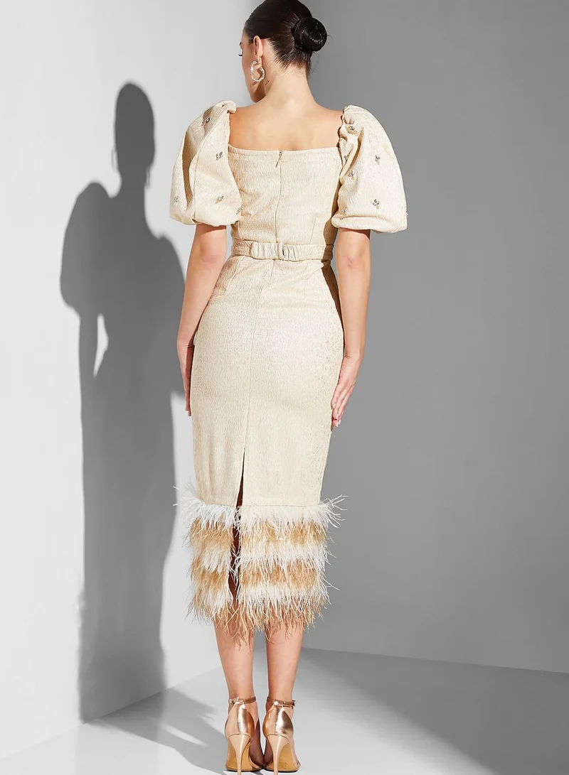 Threadz by Ajooni Balloon Sleeve Belted Dress