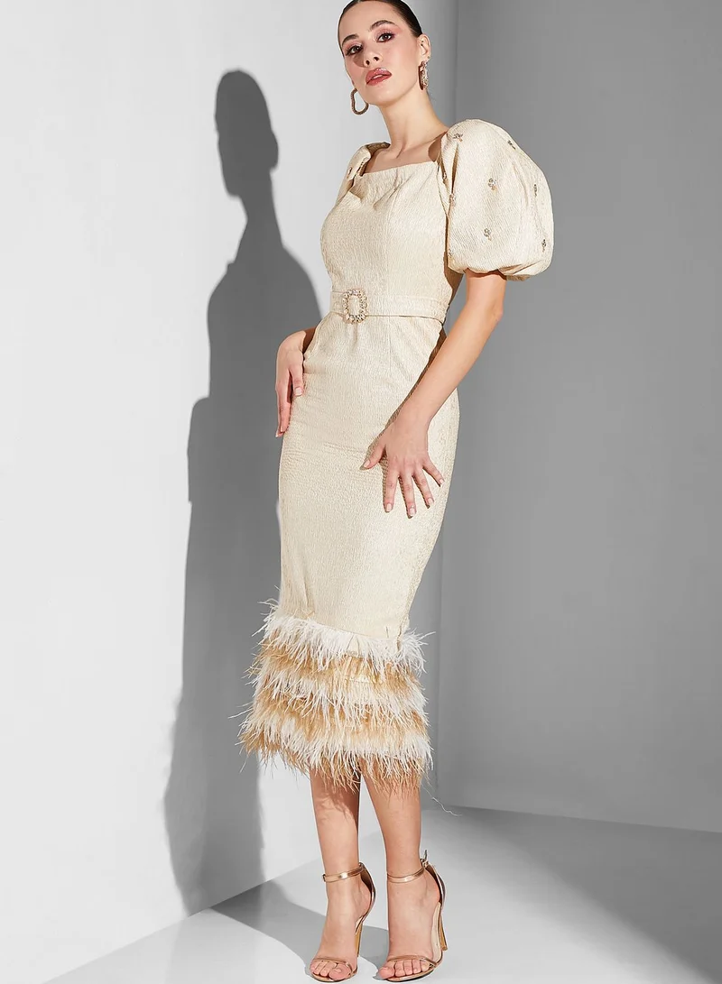 Threadz by Ajooni Balloon Sleeve Belted Dress