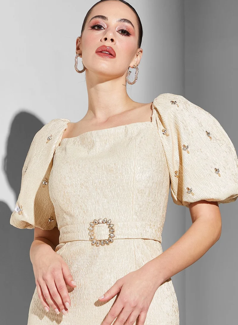 Threadz by Ajooni Balloon Sleeve Belted Dress