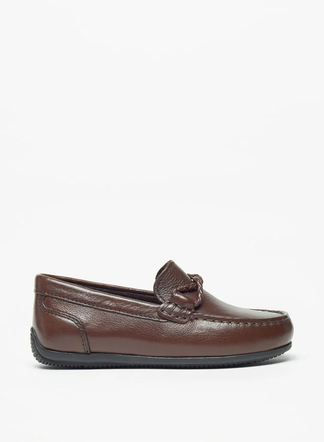 سيد دوتشيني Boys Solid Slip-On Moccasins with Textured Trim